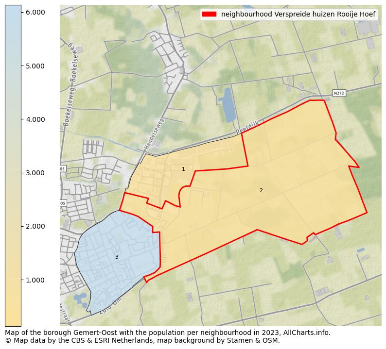 Map of the borough Gemert-Oost with the population per neighbourhood in 2023. This page shows a lot of information about residents (such as the distribution by age groups, family composition, gender, native or Dutch with an immigration background, ...), homes (numbers, types, price development, use, type of property, ...) and more (car ownership, energy consumption, ...) based on open data from the Dutch Central Bureau of Statistics and various other sources!