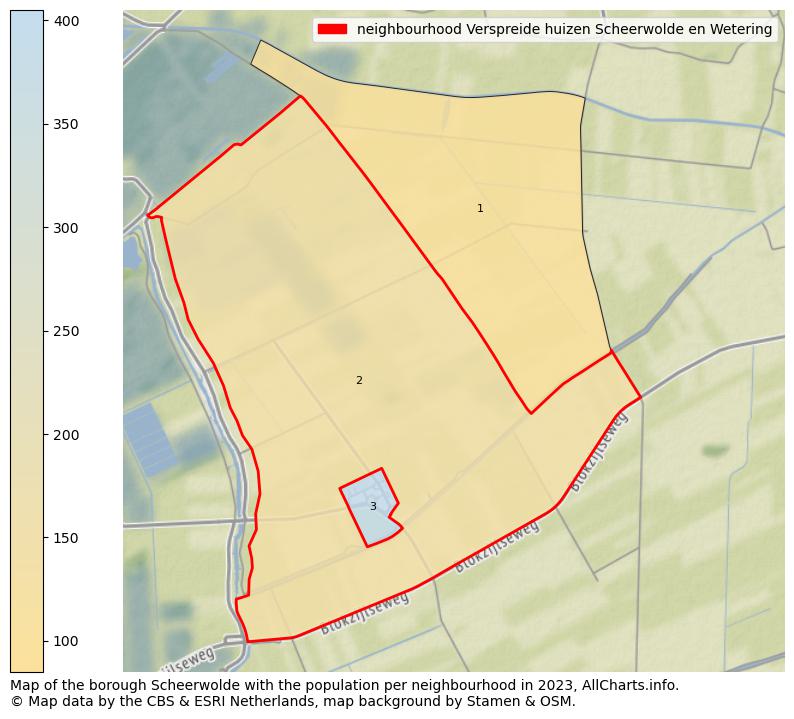 Map of the borough Scheerwolde with the population per neighbourhood in 2023. This page shows a lot of information about residents (such as the distribution by age groups, family composition, gender, native or Dutch with an immigration background, ...), homes (numbers, types, price development, use, type of property, ...) and more (car ownership, energy consumption, ...) based on open data from the Dutch Central Bureau of Statistics and various other sources!