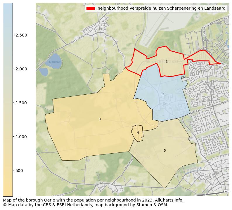 Map of the borough Oerle with the population per neighbourhood in 2023. This page shows a lot of information about residents (such as the distribution by age groups, family composition, gender, native or Dutch with an immigration background, ...), homes (numbers, types, price development, use, type of property, ...) and more (car ownership, energy consumption, ...) based on open data from the Dutch Central Bureau of Statistics and various other sources!