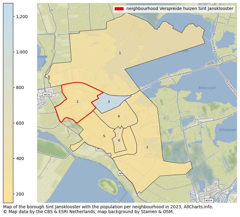 Map of the borough Sint Jansklooster with the population per neighbourhood in 2023. This page shows a lot of information about residents (such as the distribution by age groups, family composition, gender, native or Dutch with an immigration background, ...), homes (numbers, types, price development, use, type of property, ...) and more (car ownership, energy consumption, ...) based on open data from the Dutch Central Bureau of Statistics and various other sources!