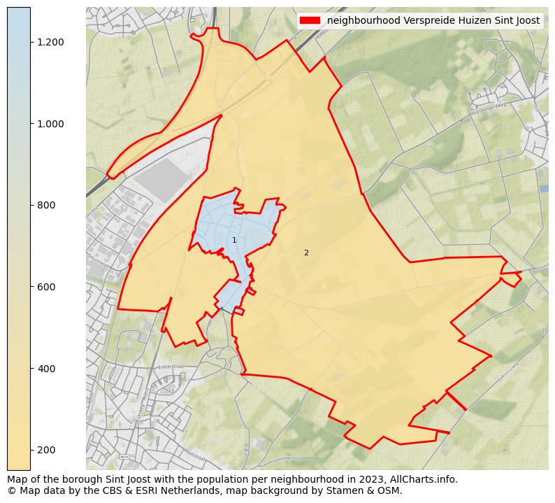 Map of the borough Sint Joost with the population per neighbourhood in 2023. This page shows a lot of information about residents (such as the distribution by age groups, family composition, gender, native or Dutch with an immigration background, ...), homes (numbers, types, price development, use, type of property, ...) and more (car ownership, energy consumption, ...) based on open data from the Dutch Central Bureau of Statistics and various other sources!
