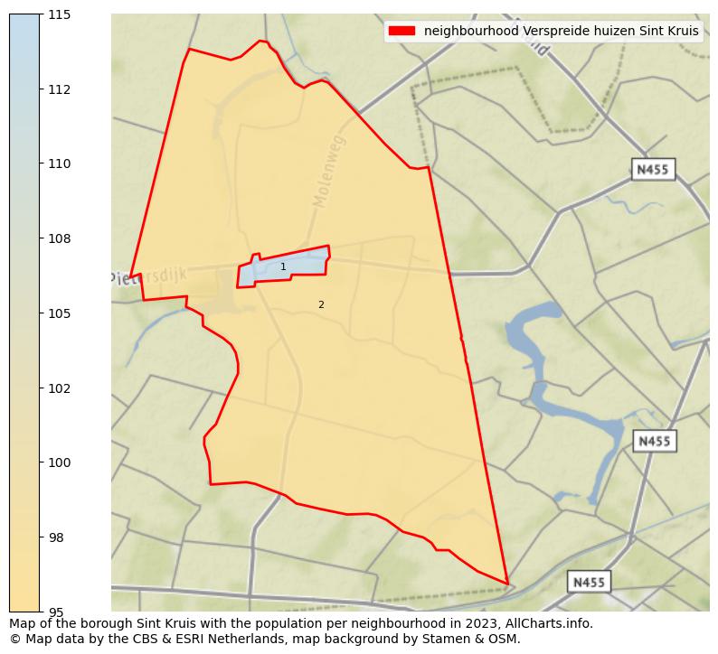 Map of the borough Sint Kruis with the population per neighbourhood in 2023. This page shows a lot of information about residents (such as the distribution by age groups, family composition, gender, native or Dutch with an immigration background, ...), homes (numbers, types, price development, use, type of property, ...) and more (car ownership, energy consumption, ...) based on open data from the Dutch Central Bureau of Statistics and various other sources!