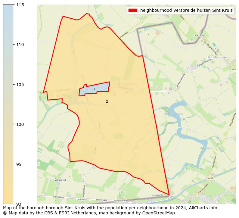 Image of the neighbourhood Verspreide huizen Sint Kruis at the map. This image is used as introduction to this page. This page shows a lot of information about the population in the neighbourhood Verspreide huizen Sint Kruis (such as the distribution by age groups of the residents, the composition of households, whether inhabitants are natives or Dutch with an immigration background, data about the houses (numbers, types, price development, use, type of property, ...) and more (car ownership, energy consumption, ...) based on open data from the Dutch Central Bureau of Statistics and various other sources!