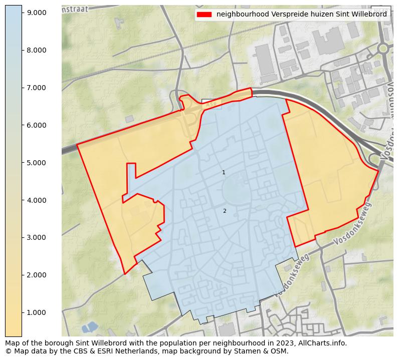 Map of the borough Sint Willebrord with the population per neighbourhood in 2023. This page shows a lot of information about residents (such as the distribution by age groups, family composition, gender, native or Dutch with an immigration background, ...), homes (numbers, types, price development, use, type of property, ...) and more (car ownership, energy consumption, ...) based on open data from the Dutch Central Bureau of Statistics and various other sources!