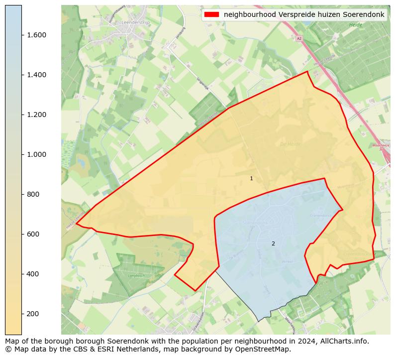 Image of the neighbourhood Verspreide huizen Soerendonk at the map. This image is used as introduction to this page. This page shows a lot of information about the population in the neighbourhood Verspreide huizen Soerendonk (such as the distribution by age groups of the residents, the composition of households, whether inhabitants are natives or Dutch with an immigration background, data about the houses (numbers, types, price development, use, type of property, ...) and more (car ownership, energy consumption, ...) based on open data from the Dutch Central Bureau of Statistics and various other sources!