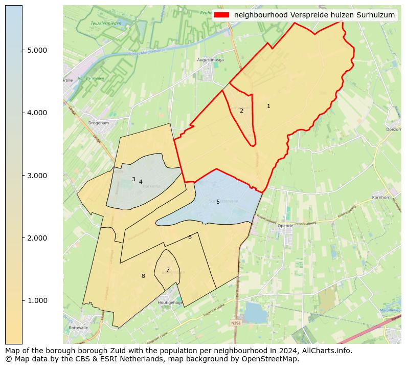 Image of the neighbourhood Verspreide huizen Surhuizum at the map. This image is used as introduction to this page. This page shows a lot of information about the population in the neighbourhood Verspreide huizen Surhuizum (such as the distribution by age groups of the residents, the composition of households, whether inhabitants are natives or Dutch with an immigration background, data about the houses (numbers, types, price development, use, type of property, ...) and more (car ownership, energy consumption, ...) based on open data from the Dutch Central Bureau of Statistics and various other sources!