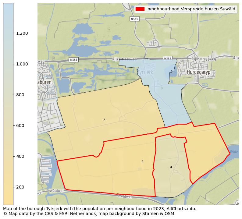 Map of the borough Tytsjerk with the population per neighbourhood in 2023. This page shows a lot of information about residents (such as the distribution by age groups, family composition, gender, native or Dutch with an immigration background, ...), homes (numbers, types, price development, use, type of property, ...) and more (car ownership, energy consumption, ...) based on open data from the Dutch Central Bureau of Statistics and various other sources!