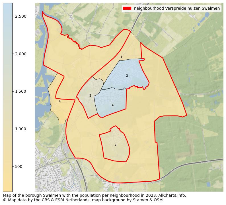 Map of the borough Swalmen with the population per neighbourhood in 2023. This page shows a lot of information about residents (such as the distribution by age groups, family composition, gender, native or Dutch with an immigration background, ...), homes (numbers, types, price development, use, type of property, ...) and more (car ownership, energy consumption, ...) based on open data from the Dutch Central Bureau of Statistics and various other sources!
