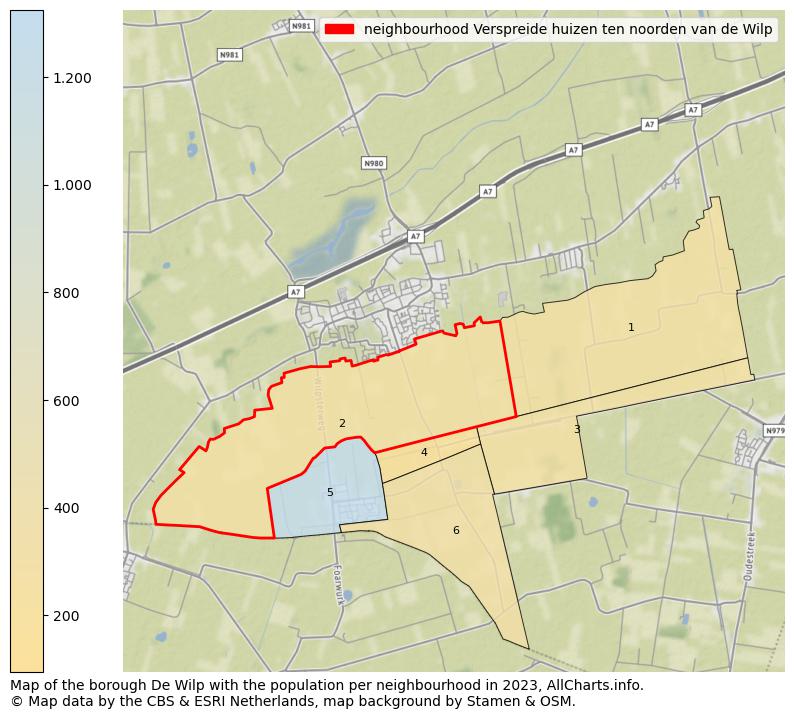 Map of the borough De Wilp with the population per neighbourhood in 2023. This page shows a lot of information about residents (such as the distribution by age groups, family composition, gender, native or Dutch with an immigration background, ...), homes (numbers, types, price development, use, type of property, ...) and more (car ownership, energy consumption, ...) based on open data from the Dutch Central Bureau of Statistics and various other sources!