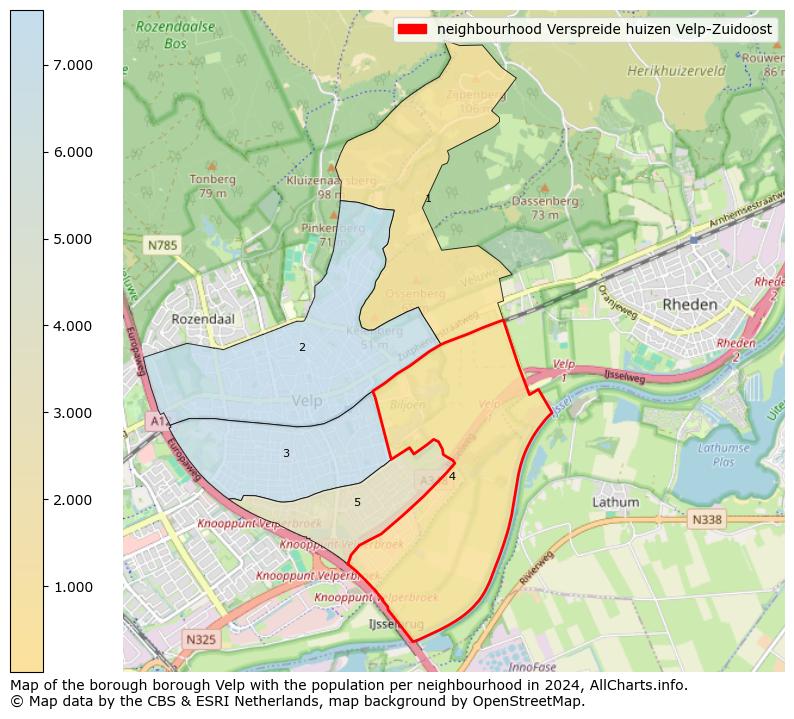 Image of the neighbourhood Verspreide huizen Velp-Zuidoost at the map. This image is used as introduction to this page. This page shows a lot of information about the population in the neighbourhood Verspreide huizen Velp-Zuidoost (such as the distribution by age groups of the residents, the composition of households, whether inhabitants are natives or Dutch with an immigration background, data about the houses (numbers, types, price development, use, type of property, ...) and more (car ownership, energy consumption, ...) based on open data from the Dutch Central Bureau of Statistics and various other sources!