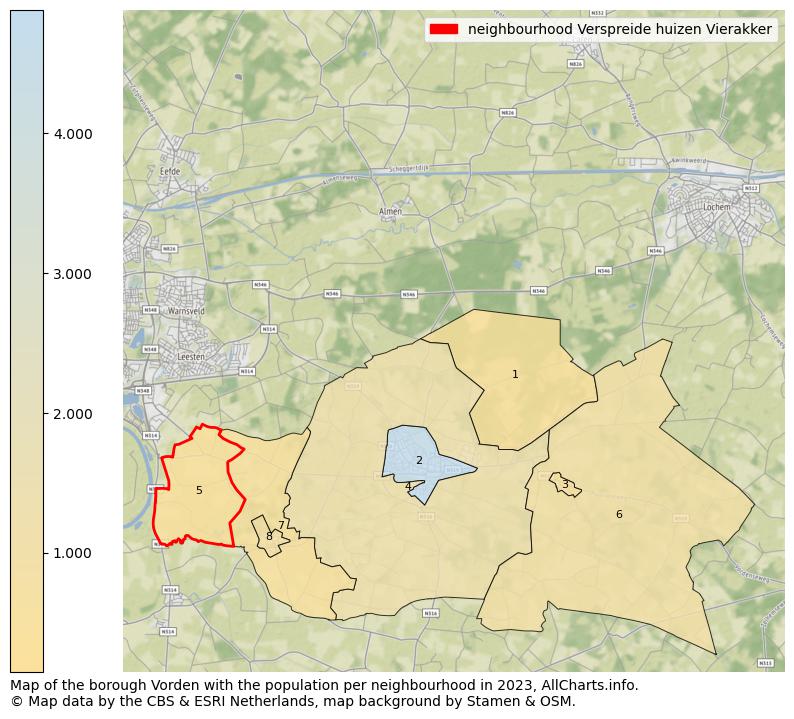 Map of the borough Vorden with the population per neighbourhood in 2023. This page shows a lot of information about residents (such as the distribution by age groups, family composition, gender, native or Dutch with an immigration background, ...), homes (numbers, types, price development, use, type of property, ...) and more (car ownership, energy consumption, ...) based on open data from the Dutch Central Bureau of Statistics and various other sources!