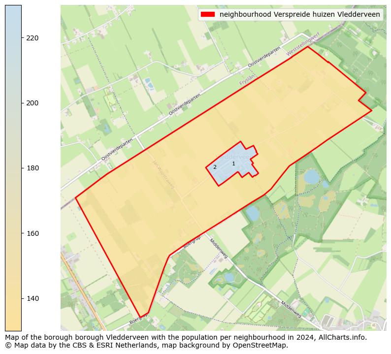 Image of the neighbourhood Verspreide huizen Vledderveen at the map. This image is used as introduction to this page. This page shows a lot of information about the population in the neighbourhood Verspreide huizen Vledderveen (such as the distribution by age groups of the residents, the composition of households, whether inhabitants are natives or Dutch with an immigration background, data about the houses (numbers, types, price development, use, type of property, ...) and more (car ownership, energy consumption, ...) based on open data from the Dutch Central Bureau of Statistics and various other sources!