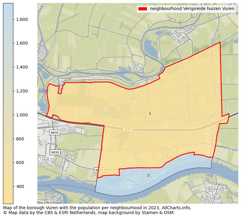 Map of the borough Vuren with the population per neighbourhood in 2023. This page shows a lot of information about residents (such as the distribution by age groups, family composition, gender, native or Dutch with an immigration background, ...), homes (numbers, types, price development, use, type of property, ...) and more (car ownership, energy consumption, ...) based on open data from the Dutch Central Bureau of Statistics and various other sources!