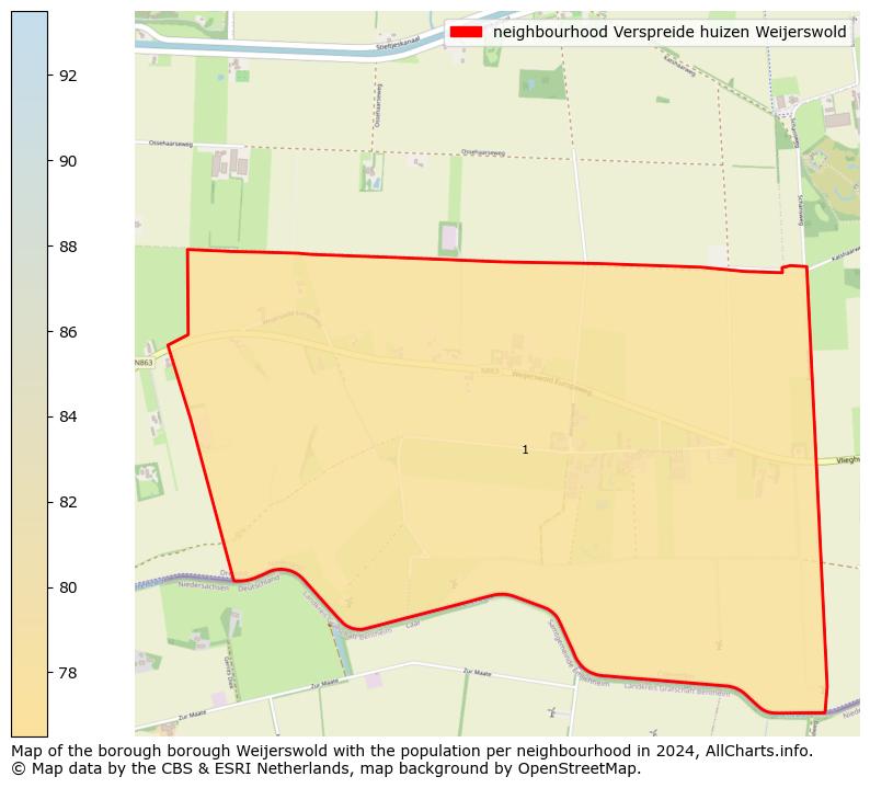 Image of the neighbourhood Verspreide huizen Weijerswold at the map. This image is used as introduction to this page. This page shows a lot of information about the population in the neighbourhood Verspreide huizen Weijerswold (such as the distribution by age groups of the residents, the composition of households, whether inhabitants are natives or Dutch with an immigration background, data about the houses (numbers, types, price development, use, type of property, ...) and more (car ownership, energy consumption, ...) based on open data from the Dutch Central Bureau of Statistics and various other sources!