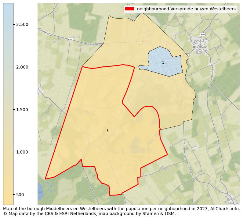 Map of the borough Middelbeers en Westelbeers with the population per neighbourhood in 2023. This page shows a lot of information about residents (such as the distribution by age groups, family composition, gender, native or Dutch with an immigration background, ...), homes (numbers, types, price development, use, type of property, ...) and more (car ownership, energy consumption, ...) based on open data from the Dutch Central Bureau of Statistics and various other sources!