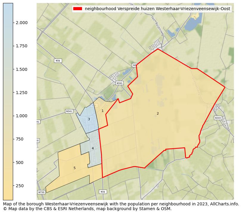 Map of the borough Westerhaar-Vriezenveensewijk with the population per neighbourhood in 2023. This page shows a lot of information about residents (such as the distribution by age groups, family composition, gender, native or Dutch with an immigration background, ...), homes (numbers, types, price development, use, type of property, ...) and more (car ownership, energy consumption, ...) based on open data from the Dutch Central Bureau of Statistics and various other sources!