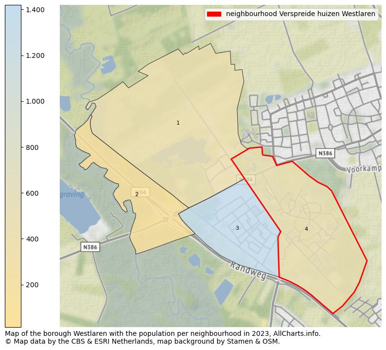 Map of the borough Westlaren with the population per neighbourhood in 2023. This page shows a lot of information about residents (such as the distribution by age groups, family composition, gender, native or Dutch with an immigration background, ...), homes (numbers, types, price development, use, type of property, ...) and more (car ownership, energy consumption, ...) based on open data from the Dutch Central Bureau of Statistics and various other sources!