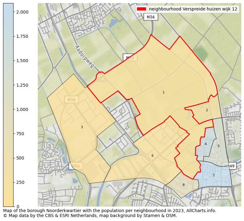 Map of the borough Noorderkwartier with the population per neighbourhood in 2023. This page shows a lot of information about residents (such as the distribution by age groups, family composition, gender, native or Dutch with an immigration background, ...), homes (numbers, types, price development, use, type of property, ...) and more (car ownership, energy consumption, ...) based on open data from the Dutch Central Bureau of Statistics and various other sources!