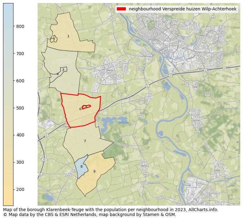 Map of the borough Klarenbeek-Teuge with the population per neighbourhood in 2023. This page shows a lot of information about residents (such as the distribution by age groups, family composition, gender, native or Dutch with an immigration background, ...), homes (numbers, types, price development, use, type of property, ...) and more (car ownership, energy consumption, ...) based on open data from the Dutch Central Bureau of Statistics and various other sources!