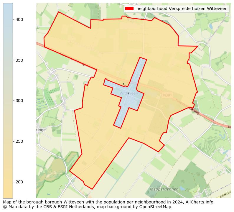 Image of the neighbourhood Verspreide huizen Witteveen at the map. This image is used as introduction to this page. This page shows a lot of information about the population in the neighbourhood Verspreide huizen Witteveen (such as the distribution by age groups of the residents, the composition of households, whether inhabitants are natives or Dutch with an immigration background, data about the houses (numbers, types, price development, use, type of property, ...) and more (car ownership, energy consumption, ...) based on open data from the Dutch Central Bureau of Statistics and various other sources!