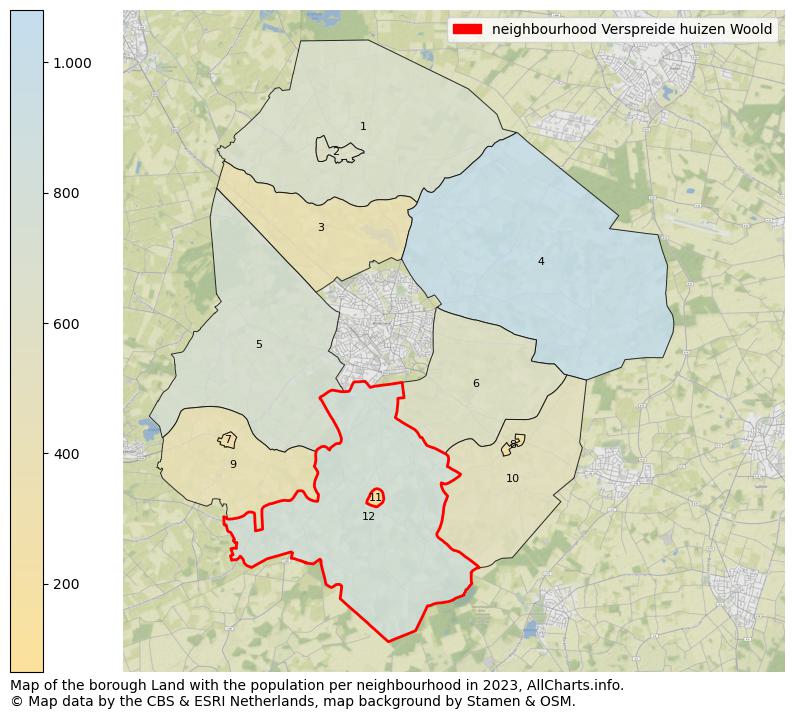 Map of the borough Land with the population per neighbourhood in 2023. This page shows a lot of information about residents (such as the distribution by age groups, family composition, gender, native or Dutch with an immigration background, ...), homes (numbers, types, price development, use, type of property, ...) and more (car ownership, energy consumption, ...) based on open data from the Dutch Central Bureau of Statistics and various other sources!
