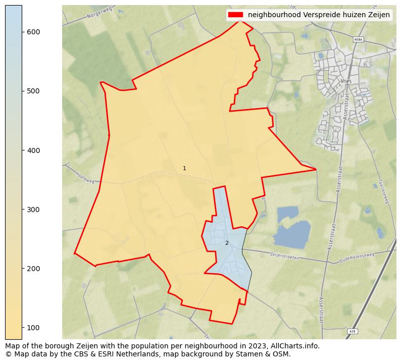 Map of the borough Zeijen with the population per neighbourhood in 2023. This page shows a lot of information about residents (such as the distribution by age groups, family composition, gender, native or Dutch with an immigration background, ...), homes (numbers, types, price development, use, type of property, ...) and more (car ownership, energy consumption, ...) based on open data from the Dutch Central Bureau of Statistics and various other sources!