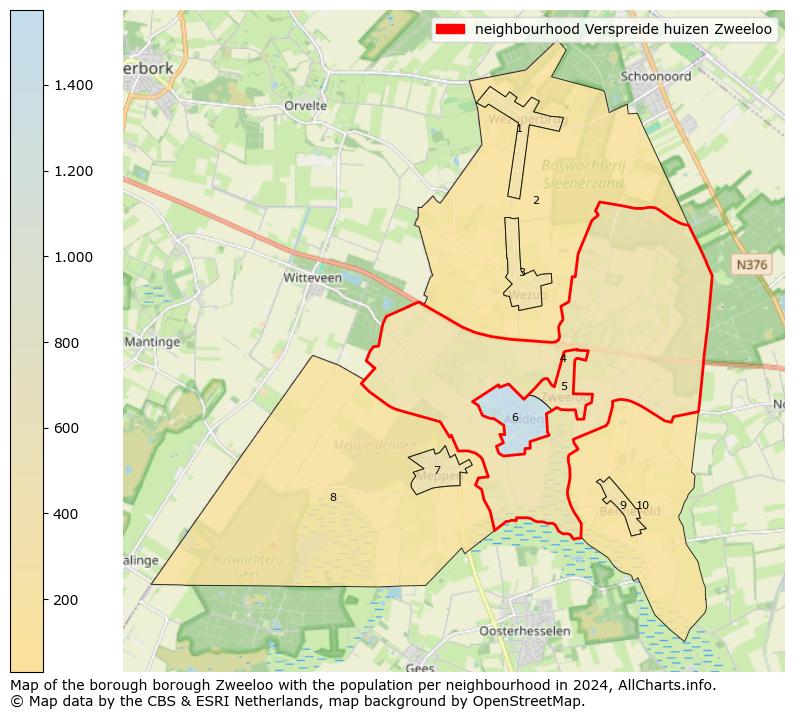 Image of the neighbourhood Verspreide huizen Zweeloo at the map. This image is used as introduction to this page. This page shows a lot of information about the population in the neighbourhood Verspreide huizen Zweeloo (such as the distribution by age groups of the residents, the composition of households, whether inhabitants are natives or Dutch with an immigration background, data about the houses (numbers, types, price development, use, type of property, ...) and more (car ownership, energy consumption, ...) based on open data from the Dutch Central Bureau of Statistics and various other sources!