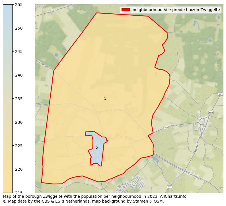 Map of the borough Zwiggelte with the population per neighbourhood in 2023. This page shows a lot of information about residents (such as the distribution by age groups, family composition, gender, native or Dutch with an immigration background, ...), homes (numbers, types, price development, use, type of property, ...) and more (car ownership, energy consumption, ...) based on open data from the Dutch Central Bureau of Statistics and various other sources!