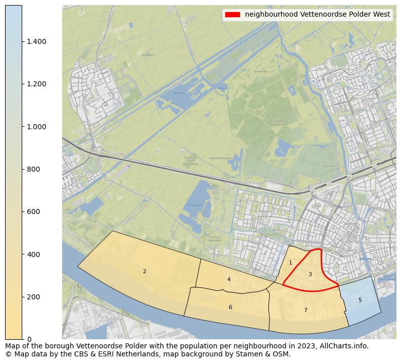 Map of the borough Vettenoordse Polder with the population per neighbourhood in 2023. This page shows a lot of information about residents (such as the distribution by age groups, family composition, gender, native or Dutch with an immigration background, ...), homes (numbers, types, price development, use, type of property, ...) and more (car ownership, energy consumption, ...) based on open data from the Dutch Central Bureau of Statistics and various other sources!
