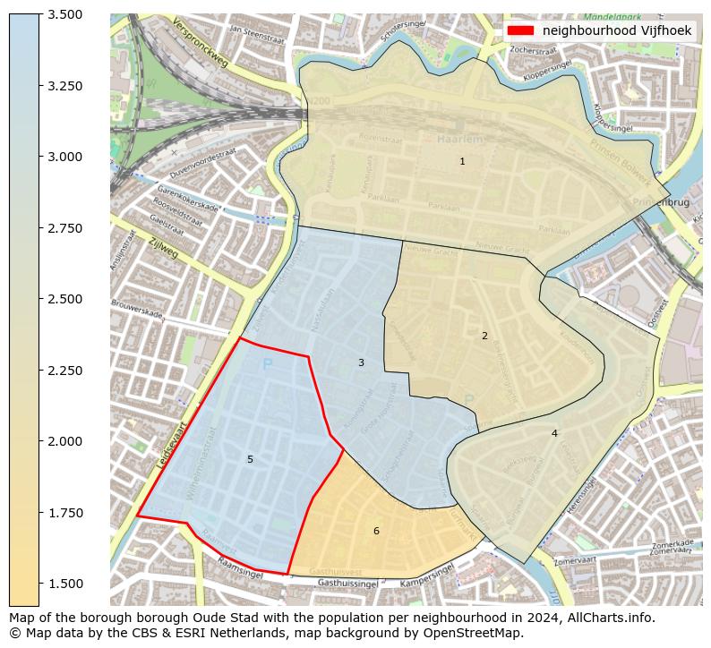 Image of the neighbourhood Vijfhoek at the map. This image is used as introduction to this page. This page shows a lot of information about the population in the neighbourhood Vijfhoek (such as the distribution by age groups of the residents, the composition of households, whether inhabitants are natives or Dutch with an immigration background, data about the houses (numbers, types, price development, use, type of property, ...) and more (car ownership, energy consumption, ...) based on open data from the Dutch Central Bureau of Statistics and various other sources!