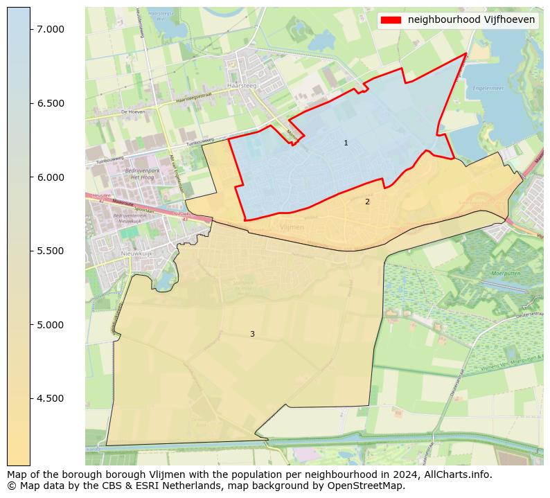 Image of the neighbourhood Vijfhoeven at the map. This image is used as introduction to this page. This page shows a lot of information about the population in the neighbourhood Vijfhoeven (such as the distribution by age groups of the residents, the composition of households, whether inhabitants are natives or Dutch with an immigration background, data about the houses (numbers, types, price development, use, type of property, ...) and more (car ownership, energy consumption, ...) based on open data from the Dutch Central Bureau of Statistics and various other sources!