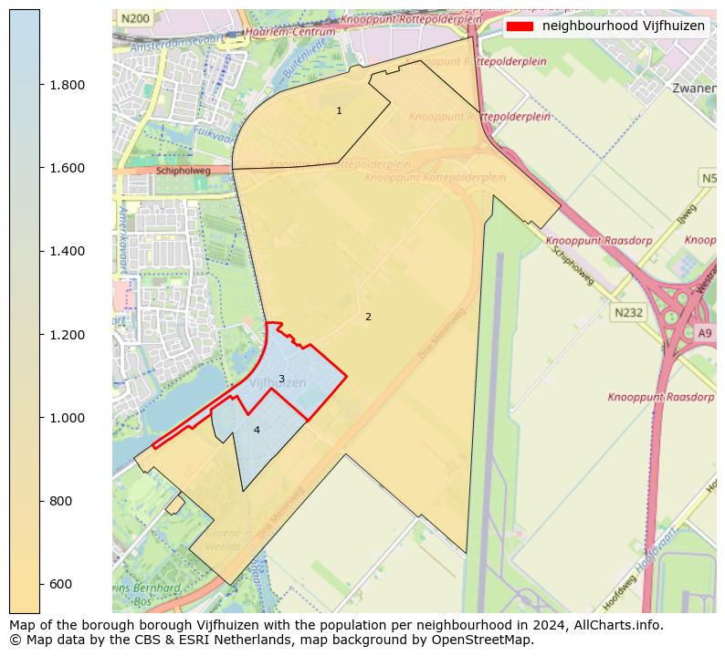 Image of the neighbourhood Vijfhuizen at the map. This image is used as introduction to this page. This page shows a lot of information about the population in the neighbourhood Vijfhuizen (such as the distribution by age groups of the residents, the composition of households, whether inhabitants are natives or Dutch with an immigration background, data about the houses (numbers, types, price development, use, type of property, ...) and more (car ownership, energy consumption, ...) based on open data from the Dutch Central Bureau of Statistics and various other sources!