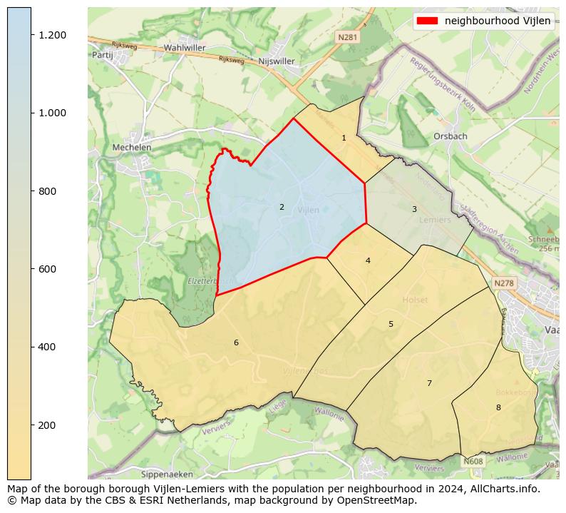 Image of the neighbourhood Vijlen at the map. This image is used as introduction to this page. This page shows a lot of information about the population in the neighbourhood Vijlen (such as the distribution by age groups of the residents, the composition of households, whether inhabitants are natives or Dutch with an immigration background, data about the houses (numbers, types, price development, use, type of property, ...) and more (car ownership, energy consumption, ...) based on open data from the Dutch Central Bureau of Statistics and various other sources!