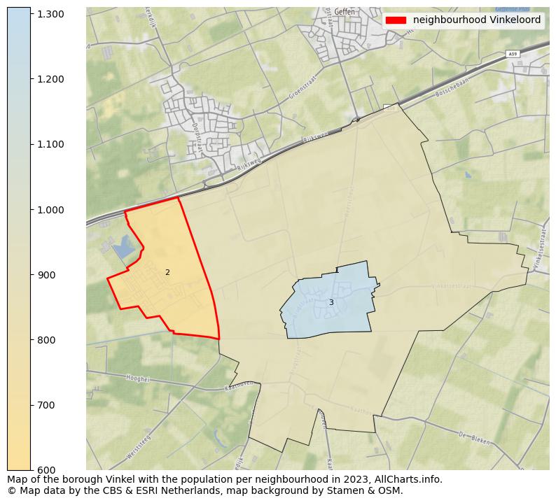 Map of the borough Vinkel with the population per neighbourhood in 2023. This page shows a lot of information about residents (such as the distribution by age groups, family composition, gender, native or Dutch with an immigration background, ...), homes (numbers, types, price development, use, type of property, ...) and more (car ownership, energy consumption, ...) based on open data from the Dutch Central Bureau of Statistics and various other sources!