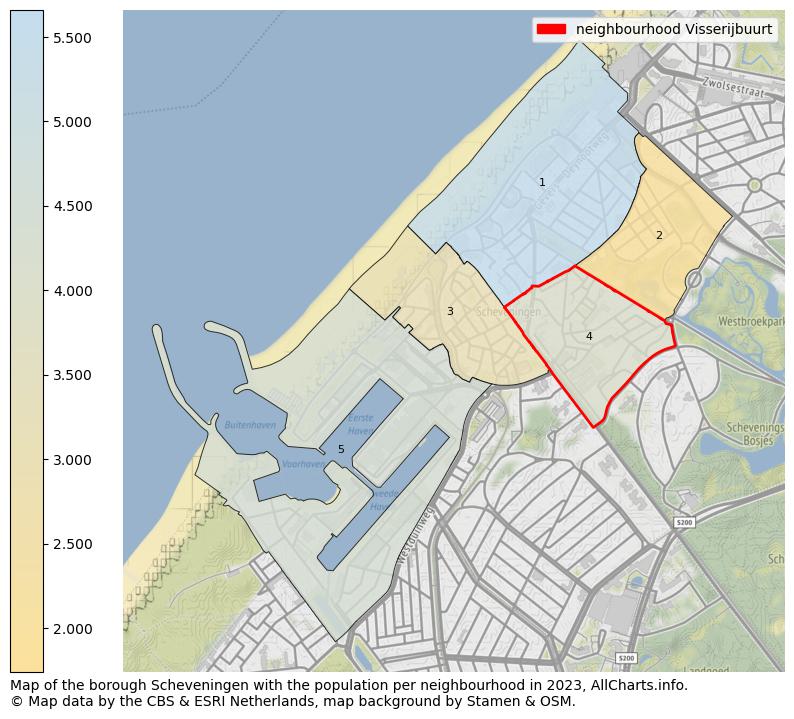 Map of the borough Scheveningen with the population per neighbourhood in 2021. This page shows a lot of information about residents (such as the distribution by age groups, family composition, gender, native or Dutch with an immigration background, ...), homes (numbers, types, price development, use, type of property, ...) and more (car ownership, energy consumption, ...) based on open data from the Dutch Central Bureau of Statistics and various other sources!