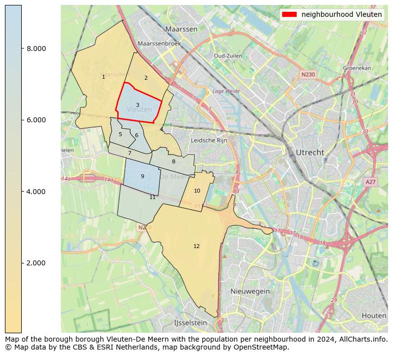 Image of the neighbourhood Vleuten at the map. This image is used as introduction to this page. This page shows a lot of information about the population in the neighbourhood Vleuten (such as the distribution by age groups of the residents, the composition of households, whether inhabitants are natives or Dutch with an immigration background, data about the houses (numbers, types, price development, use, type of property, ...) and more (car ownership, energy consumption, ...) based on open data from the Dutch Central Bureau of Statistics and various other sources!