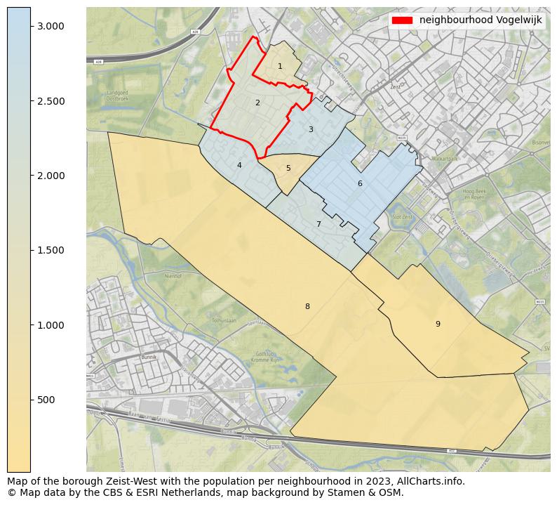 Map of the borough Zeist-West with the population per neighbourhood in 2023. This page shows a lot of information about residents (such as the distribution by age groups, family composition, gender, native or Dutch with an immigration background, ...), homes (numbers, types, price development, use, type of property, ...) and more (car ownership, energy consumption, ...) based on open data from the Dutch Central Bureau of Statistics and various other sources!