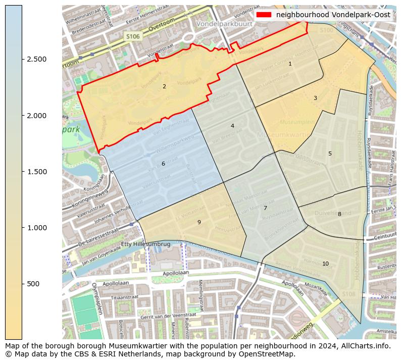 Image of the neighbourhood Vondelpark-Oost at the map. This image is used as introduction to this page. This page shows a lot of information about the population in the neighbourhood Vondelpark-Oost (such as the distribution by age groups of the residents, the composition of households, whether inhabitants are natives or Dutch with an immigration background, data about the houses (numbers, types, price development, use, type of property, ...) and more (car ownership, energy consumption, ...) based on open data from the Dutch Central Bureau of Statistics and various other sources!