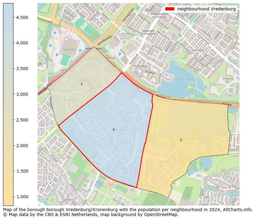 Image of the neighbourhood Vredenburg at the map. This image is used as introduction to this page. This page shows a lot of information about the population in the neighbourhood Vredenburg (such as the distribution by age groups of the residents, the composition of households, whether inhabitants are natives or Dutch with an immigration background, data about the houses (numbers, types, price development, use, type of property, ...) and more (car ownership, energy consumption, ...) based on open data from the Dutch Central Bureau of Statistics and various other sources!