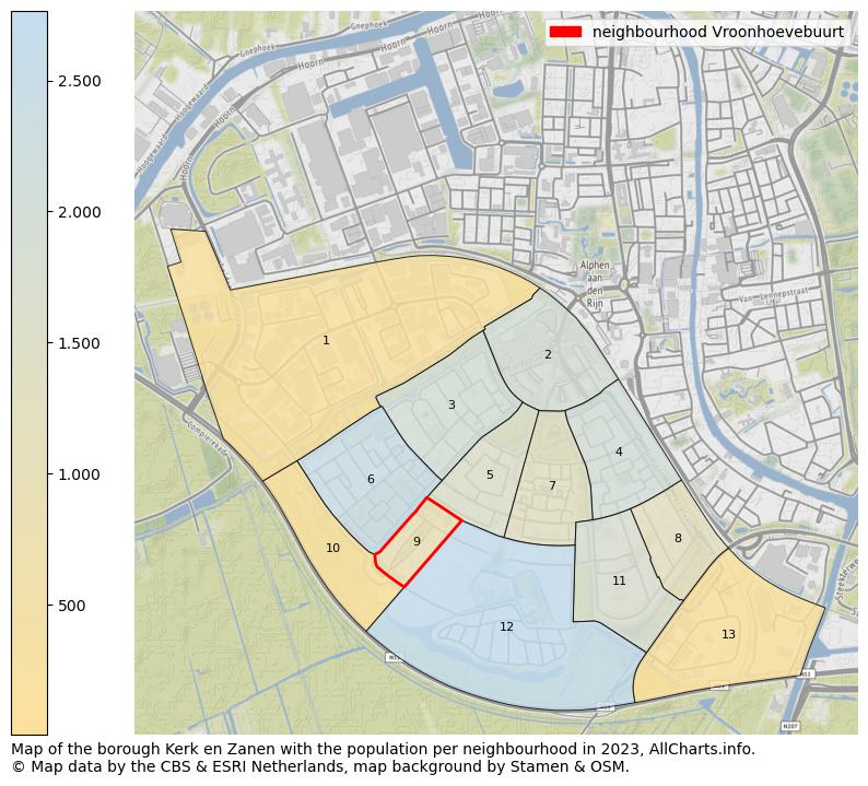 Map of the borough Kerk en Zanen with the population per neighbourhood in 2023. This page shows a lot of information about residents (such as the distribution by age groups, family composition, gender, native or Dutch with an immigration background, ...), homes (numbers, types, price development, use, type of property, ...) and more (car ownership, energy consumption, ...) based on open data from the Dutch Central Bureau of Statistics and various other sources!