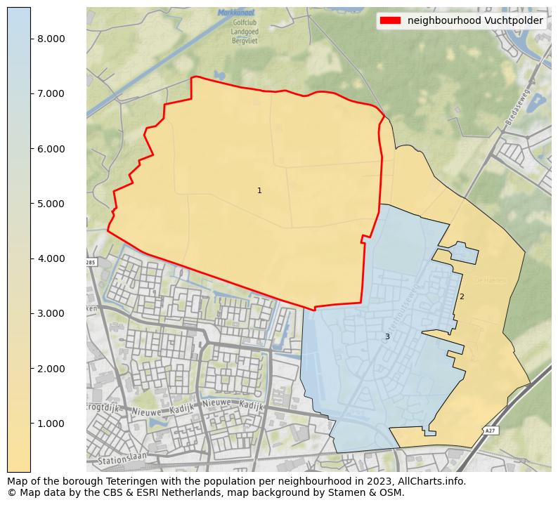 Map of the borough Teteringen with the population per neighbourhood in 2023. This page shows a lot of information about residents (such as the distribution by age groups, family composition, gender, native or Dutch with an immigration background, ...), homes (numbers, types, price development, use, type of property, ...) and more (car ownership, energy consumption, ...) based on open data from the Dutch Central Bureau of Statistics and various other sources!
