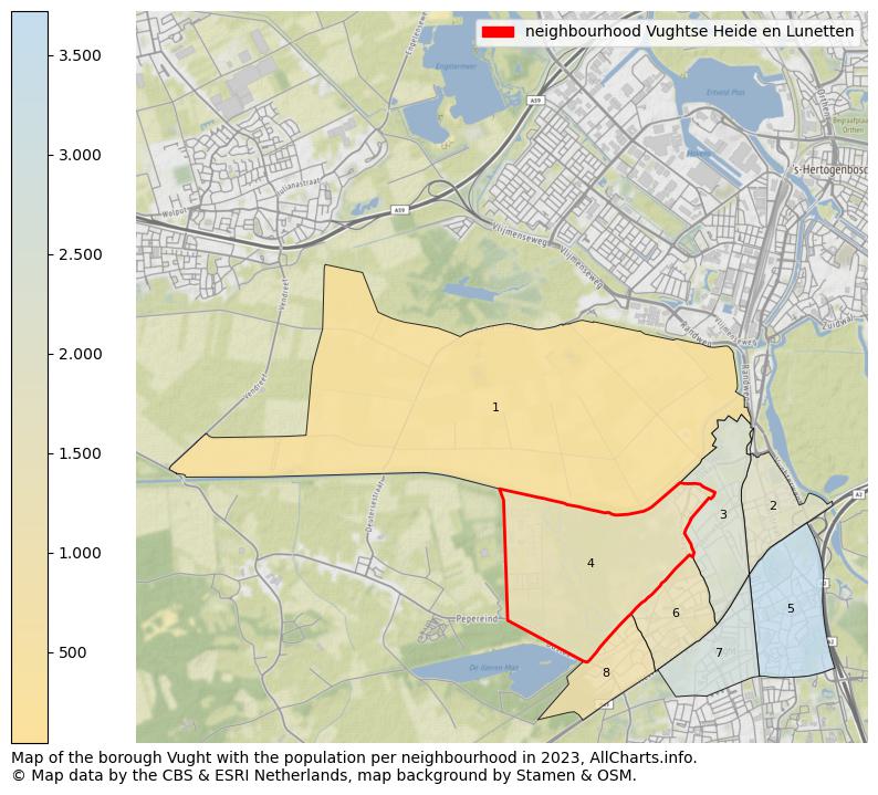 Map of the borough Vught with the population per neighbourhood in 2023. This page shows a lot of information about residents (such as the distribution by age groups, family composition, gender, native or Dutch with an immigration background, ...), homes (numbers, types, price development, use, type of property, ...) and more (car ownership, energy consumption, ...) based on open data from the Dutch Central Bureau of Statistics and various other sources!