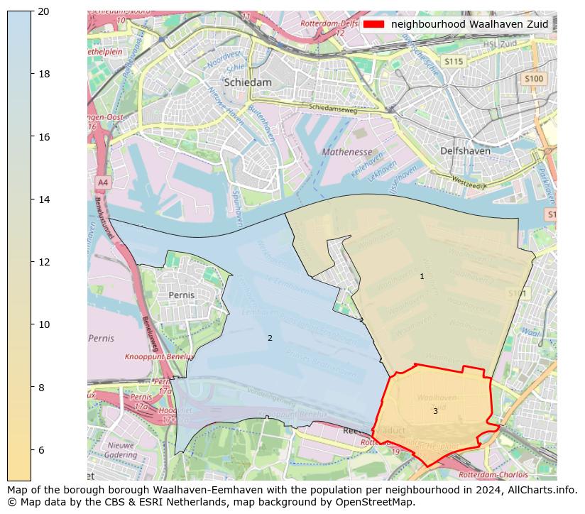 Image of the neighbourhood Waalhaven Zuid at the map. This image is used as introduction to this page. This page shows a lot of information about the population in the neighbourhood Waalhaven Zuid (such as the distribution by age groups of the residents, the composition of households, whether inhabitants are natives or Dutch with an immigration background, data about the houses (numbers, types, price development, use, type of property, ...) and more (car ownership, energy consumption, ...) based on open data from the Dutch Central Bureau of Statistics and various other sources!