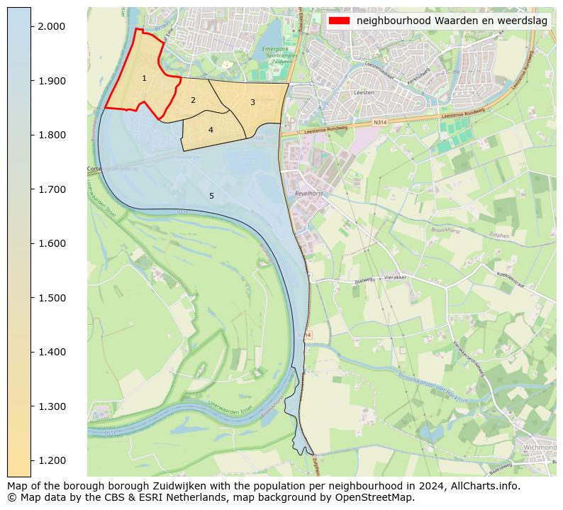 Image of the neighbourhood Waarden en weerdslag at the map. This image is used as introduction to this page. This page shows a lot of information about the population in the neighbourhood Waarden en weerdslag (such as the distribution by age groups of the residents, the composition of households, whether inhabitants are natives or Dutch with an immigration background, data about the houses (numbers, types, price development, use, type of property, ...) and more (car ownership, energy consumption, ...) based on open data from the Dutch Central Bureau of Statistics and various other sources!