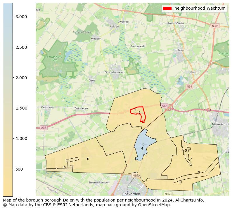 Image of the neighbourhood Wachtum at the map. This image is used as introduction to this page. This page shows a lot of information about the population in the neighbourhood Wachtum (such as the distribution by age groups of the residents, the composition of households, whether inhabitants are natives or Dutch with an immigration background, data about the houses (numbers, types, price development, use, type of property, ...) and more (car ownership, energy consumption, ...) based on open data from the Dutch Central Bureau of Statistics and various other sources!