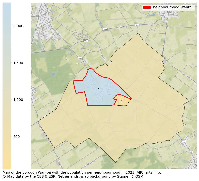 Map of the borough Wanroij with the population per neighbourhood in 2023. This page shows a lot of information about residents (such as the distribution by age groups, family composition, gender, native or Dutch with an immigration background, ...), homes (numbers, types, price development, use, type of property, ...) and more (car ownership, energy consumption, ...) based on open data from the Dutch Central Bureau of Statistics and various other sources!