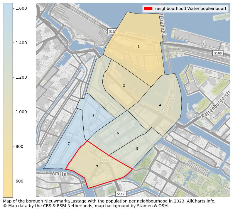 Map of the borough Nieuwmarkt/Lastage with the population per neighbourhood in 2023. This page shows a lot of information about residents (such as the distribution by age groups, family composition, gender, native or Dutch with an immigration background, ...), homes (numbers, types, price development, use, type of property, ...) and more (car ownership, energy consumption, ...) based on open data from the Dutch Central Bureau of Statistics and various other sources!