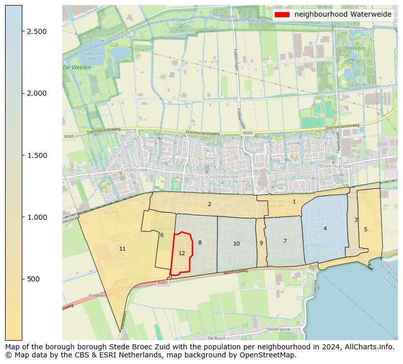 Image of the neighbourhood Waterweide at the map. This image is used as introduction to this page. This page shows a lot of information about the population in the neighbourhood Waterweide (such as the distribution by age groups of the residents, the composition of households, whether inhabitants are natives or Dutch with an immigration background, data about the houses (numbers, types, price development, use, type of property, ...) and more (car ownership, energy consumption, ...) based on open data from the Dutch Central Bureau of Statistics and various other sources!