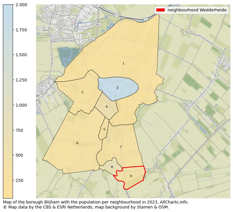 Map of the borough Blijham with the population per neighbourhood in 2023. This page shows a lot of information about residents (such as the distribution by age groups, family composition, gender, native or Dutch with an immigration background, ...), homes (numbers, types, price development, use, type of property, ...) and more (car ownership, energy consumption, ...) based on open data from the Dutch Central Bureau of Statistics and various other sources!