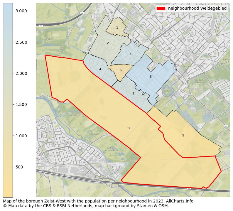 Map of the borough Zeist-West with the population per neighbourhood in 2023. This page shows a lot of information about residents (such as the distribution by age groups, family composition, gender, native or Dutch with an immigration background, ...), homes (numbers, types, price development, use, type of property, ...) and more (car ownership, energy consumption, ...) based on open data from the Dutch Central Bureau of Statistics and various other sources!